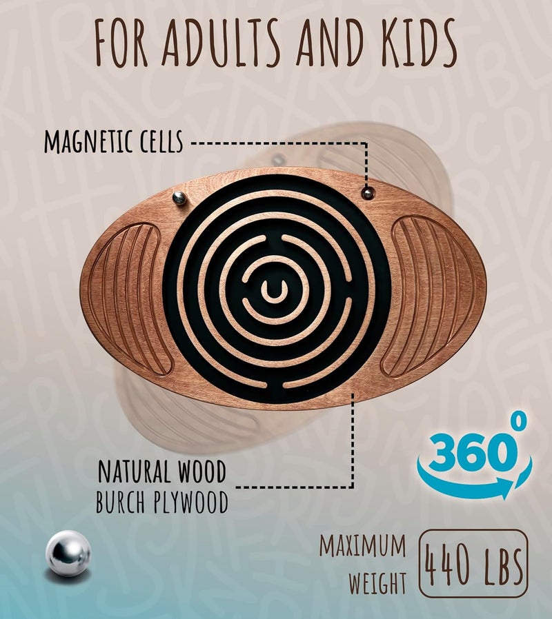 RZONE Wooden Balance Board Maze, Fun Fitness Tool for Kids and Adults, Wobble Balance Board, Natural Beech Wood Montessori Toy, Core Strength, Fitness, Training, Physical Therapy - Image 5